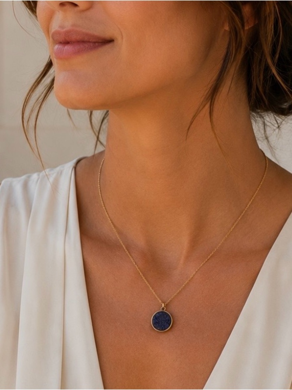 Gold Chain Necklace with Dark Purple/Blue Druzy Pendant